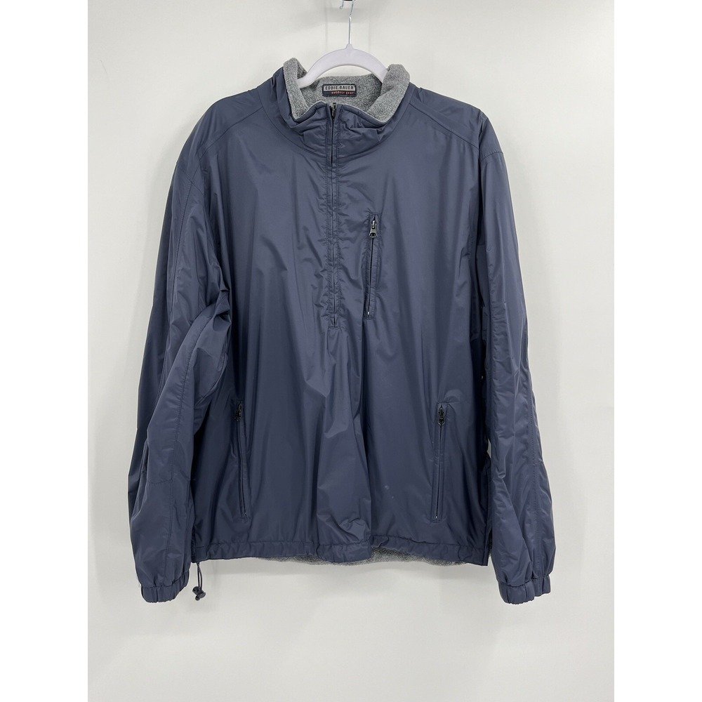 VTG NOS Eddie Bauer Mens Large Reversible Windcutter Pullover Jacket Fleece Navy